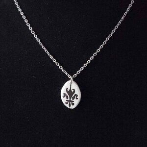 Gothic Fleur de Lys silver iridescent necklace with a small silver chain